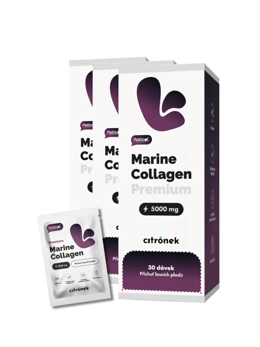 30-denní dávkovač Mořský kolagen Naticol®, 5000mg, lesní plody - 3x30 sáčků
