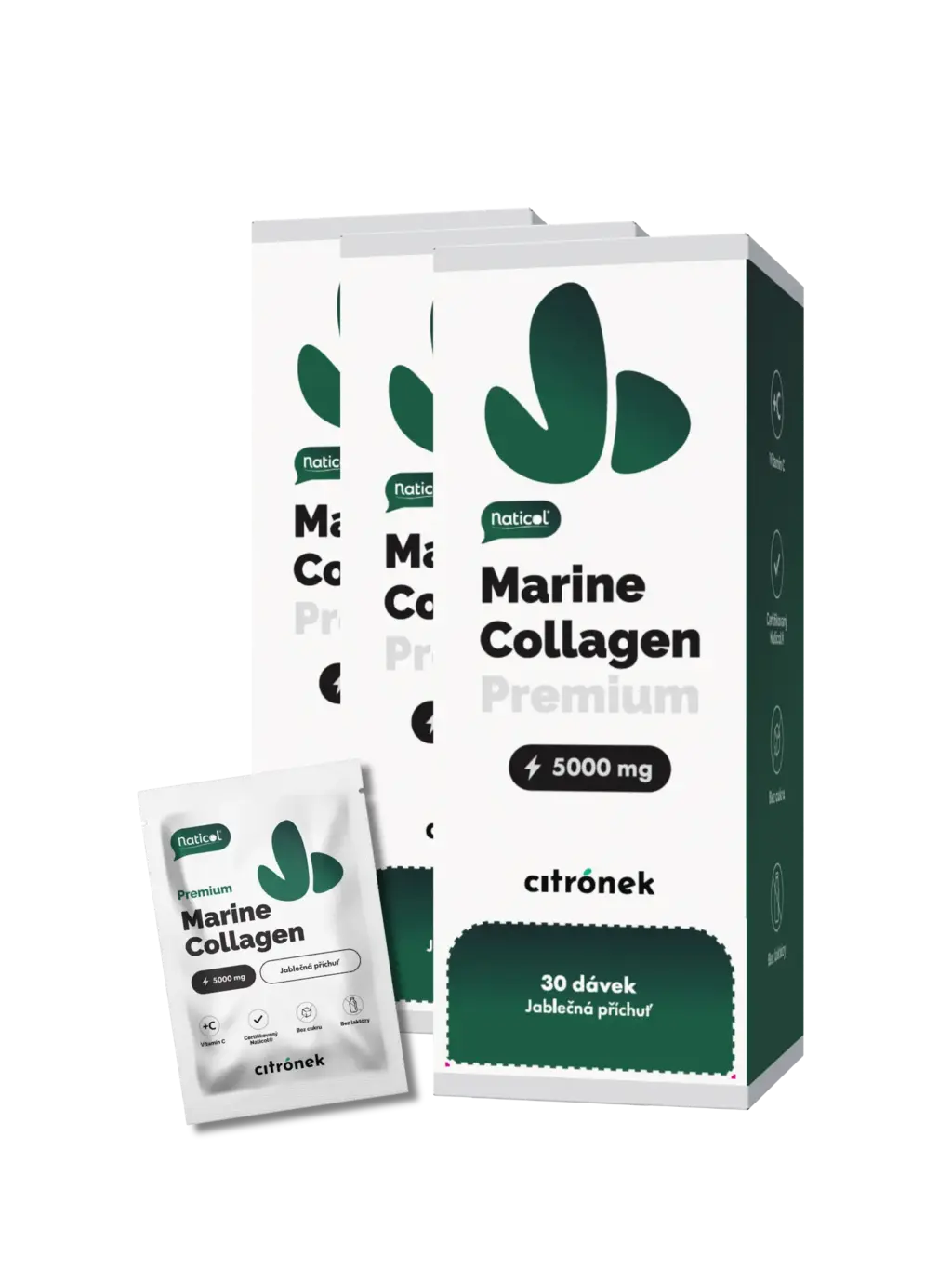Mořský kolagen Naticol® 5000mg – Zelené jablko (30 sáčků) - 3x30 sáčků